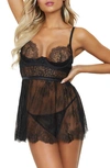 SEVEN 'TIL MIDNIGHT SEVEN ‘TIL MIDNIGHT LACE UNDERWIRE BABYDOLL & TANGA SET