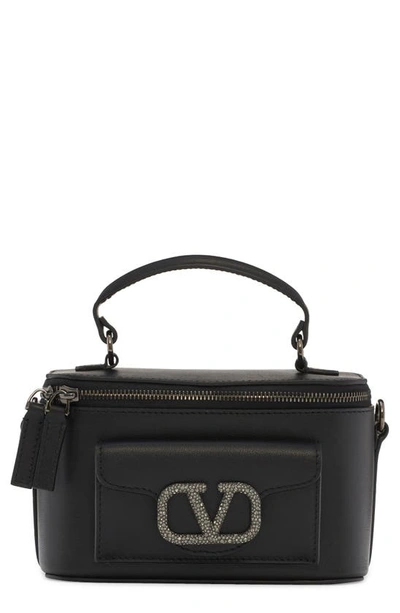 Valentino Locò Leather Top Handle Bag In Nero/ Black Diamond