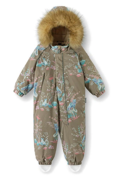 Reima Babies' Tec Lappi Waterproof Snowsuit With Faux Fur Trim In Light Oak