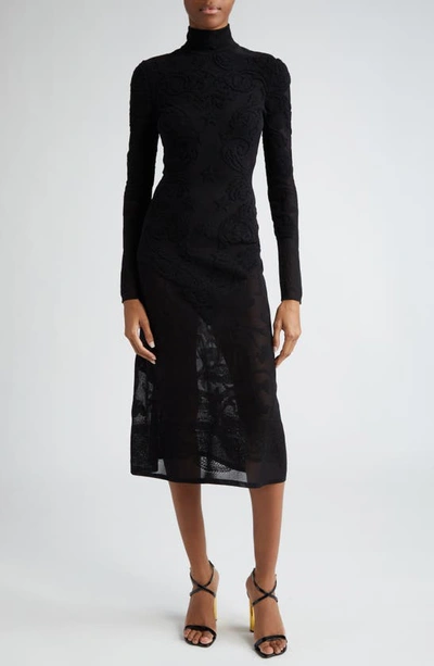 Balmain Semi-sheer Baroque Knit Midi Dress In Black