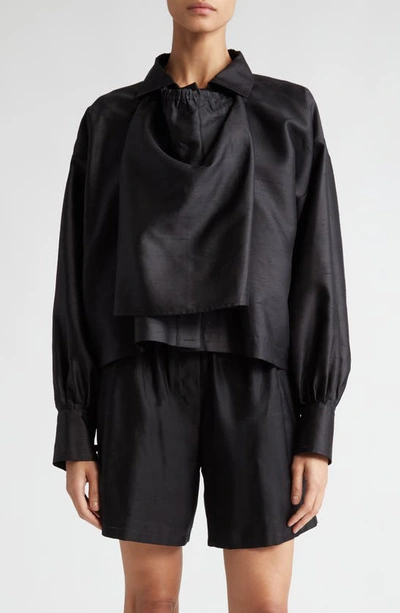 Max Mara Shantung Silk And Cotton Shirt In Black
