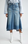 Victoria Beckham Deconstructed Cotton Denim Skirt In Vintage Wash Mid