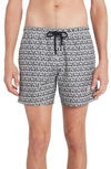 Moncler Monogram Print Swim Trunks In Printed M All Over White/ Navy