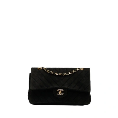Pre-owned Chanel V-stich Suede Shoulder Bag () In Black