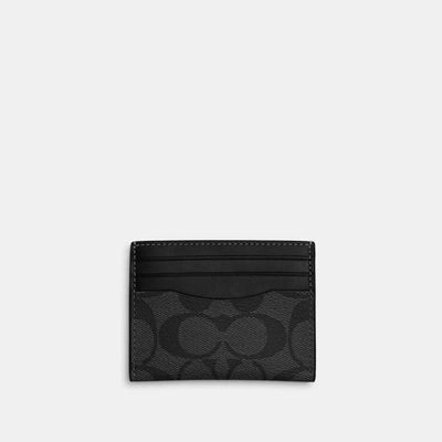 Coach Outlet Slim Id Card Case In Signature Canvas In Grey