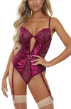 Seven 'til Midnight Seven ‘til Midnight Velvet & Lace Garter Strap Teddy In Wine
