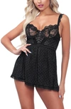 SEVEN 'TIL MIDNIGHT SEVEN ‘TIL MIDNIGHT LACE CUP HEART MESH BABYDOLL & THONG SET