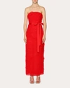 Huishan Zhang Monica Strapless Grosgrain-trimmed Ruffled Tulle Maxi Dress In Red