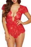Seven 'til Midnight Temptation Lace Wire-free Romper In Red