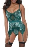 Seven 'til Midnight Seven ‘til Midnight Lace Basque & Thong Set In Green