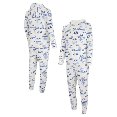 CONCEPTS SPORT CONCEPTS SPORT WHITE LOS ANGELES RAMS ALLOVER PRINT DOCKET UNION FULL-ZIP HOODED PAJAMA SUIT