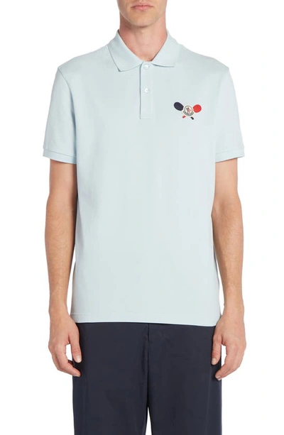 Moncler Men's Racket Logo Polo Shirt In Pastel Blue