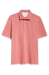 Brunello Cucinelli Men's Cotton Pique Polo Shirt In Lampone/ Grigio Chiaro
