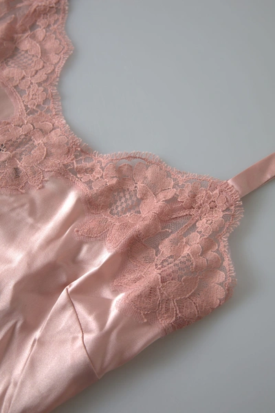 Dolce & Gabbana Antique Rose Lace Silk Camisole Top Underwear In Rose Gold