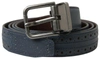 Dolce & Gabbana Blue Leather Perforated Metal Buckle Belt In Blue