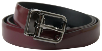 Dolce & Gabbana Bordeaux Leather Silver Metal Buckle Belt