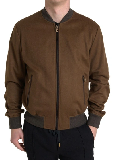 DOLCE & GABBANA DOLCE & GABBANA ELEGANT BROWN CASHMERE BOMBER MEN'S JACKET