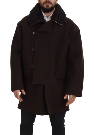 DOLCE & GABBANA DOLCE & GABBANA ELEGANT DARK BROWN SHEARLING COAT MEN'S JACKET