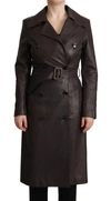 Dolce & Gabbana Dark Brown Leather Long Sleeves Belted Jacket In Brown