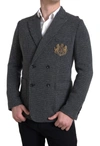 Dolce & Gabbana Gray Logo Embroidery Double Breasted Blazer In Gray