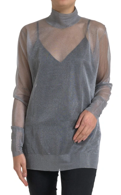 Dolce & Gabbana Grey Mesh Turtleneck Long Sleeve Blouse Top