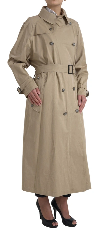 Dolce & Gabbana Khaki Double Breasted Trench Coat Jacket In Beige