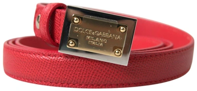 Dolce & Gabbana Red Leather Gold Engraved Metal Buckle Belt