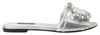 Dolce & Gabbana Silver Crystal Embellished Slides Flat Shoes In Silver