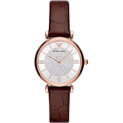 Emporio Armani Emporio Ari Brown Steel And Leather Quartz Watch In Bordeaux