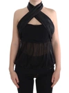 EXTE EXTE ELEGANT BLACK EVENING WRAP TOP WOMEN'S BLOUSE