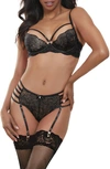 SEVEN 'TIL MIDNIGHT SEVEN ‘TIL MIDNIGHT LACE BRA & PANTIES WITH GARTER STRAPS SET