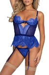Seven 'til Midnight Seven ‘til Midnight Lace Bustier & G-string Set In Blue