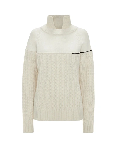 Victoria Beckham Collar Detail Wool Sweater In White