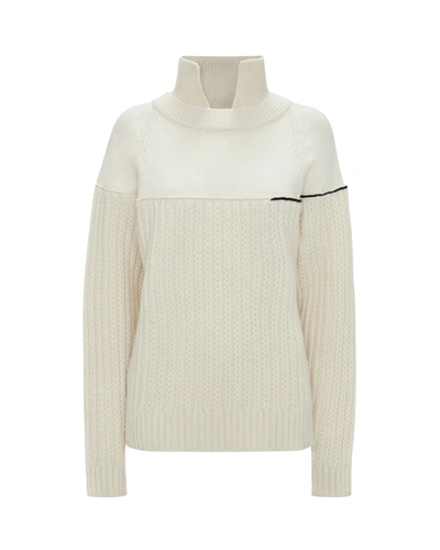 Victoria Beckham Collar Detail Wool Jumper In Cream