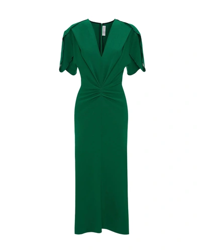 Dolce & Gabbana Gathered Wool-blend Midi Dress In Green