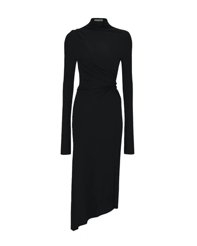 Victoria Beckham Asymmetric Ruched Satin-jersey Turtleneck Dress In Black