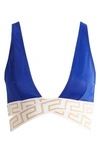 Versace Greca Border Triangle Bikini Top In Royal Blue White