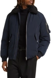 Hugo Boss Boss Calliano Faux Shearling Collar Water Repellent Jacket In Dark Blue