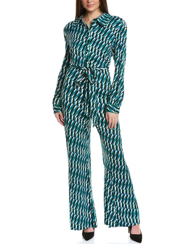 Diane Von Furstenberg Printed Tie-waist Jumpsuit In Green