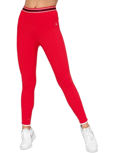 Eleven By Venus Williams Womens Contrast Trim Ribbed Athletic Leggings In Red