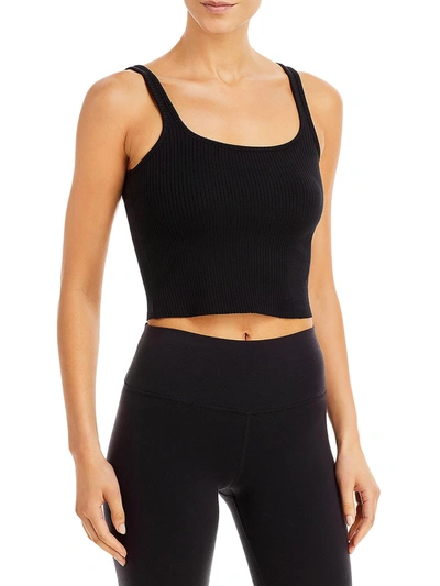 Wsly Essex Womens Ribbed Knit Square Neck Cropped In Black