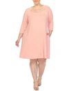 White Mark Women's Plus Size Criss Cross Neckline Swing Midi Dress In Pink