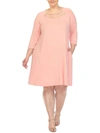 White Mark Plus Size Short Sleeve Crisscross Neck A-line Dress In Pink