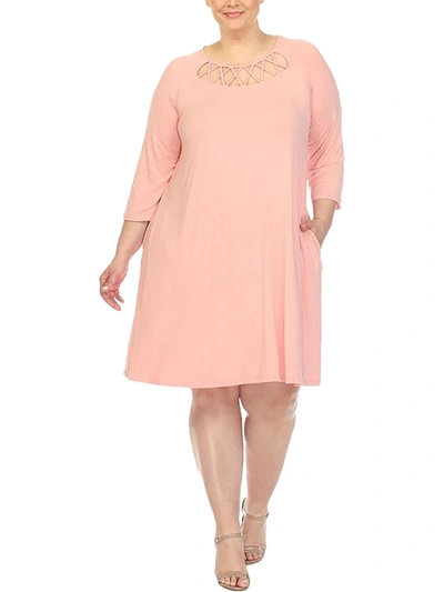 White Mark Plus Size Criss Cross Neckline 3/4 Sleeve Swing Dress In Rose