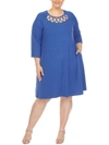 White Mark Plus Size Criss Cross Neckline 3/4 Sleeve Swing Dress In Royal