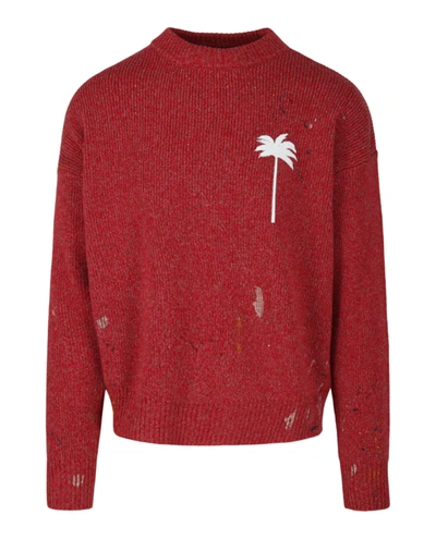 Palm Angels Painted Cashmere Blend Sweater In Red