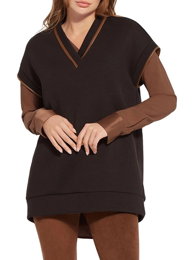 Lyssé Womens Ribbed Knit Convertible Sweatshirt In Black