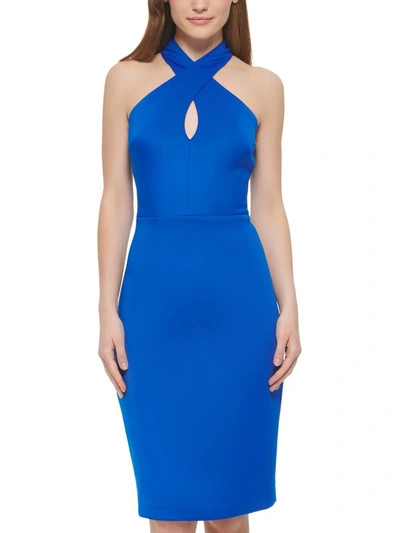 Vince Camuto Womens Keyhole Cross Front Halter Dress In Blue
