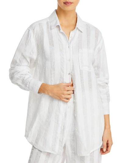 Solid & Striped Womens Collared Pocket Button-down Top In White