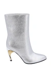 Alexander Mcqueen Women Laminated Leather Ankle Boots In Silver